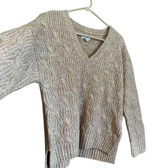 Lucky Brand Beige Cable Knit V Neck Sweater Sz S - Picture 1 of 6